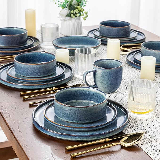 AmorArc Ceramic Dinnerware Sets Handmade Reactive Glaze Stoneware Plates and Bowls SetsHighly Chip and Crack Resistant | Dishwasher &amp Microwave Safe Dishes Set Service for 6 (18pc)