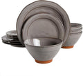 Gibson Elite Terranea Round Reactive Glaze Terra Cotta Dinnerware Set Service for Four (12pcs) Grey