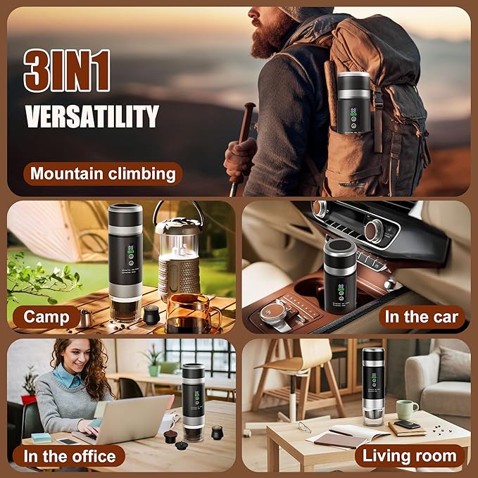 Portable Coffee Machine w/ 2 Rechargeable Batteries 8 Cups 80ml Self-Heating 20bar USB-C Espresso coffee Maker for Camping Travel Office Ground &amp Capsule Compatible