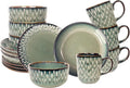 Dinnerware Sets 16 Pieces - Round Reactive Glaze Tableware - Kitchen Dinnerware Porcelain Crockery with Dinner Plate Bowl and Soup Plate Service for 4 Microwave Dishwasher Safe Set No.4