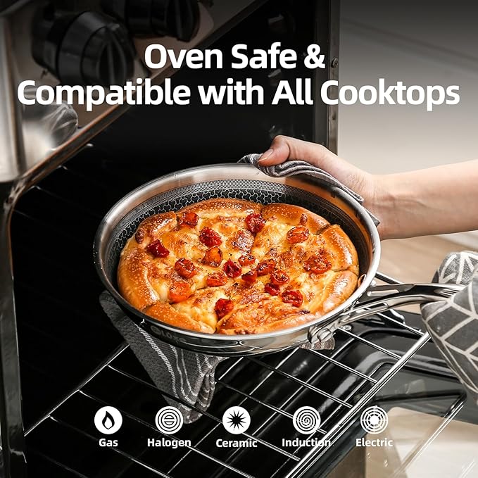 Deluxe 13 Piece Hybrid Ceramic Nonstick Stainless Steel Cookware Set-5 Piece Frying Pan Set 6 PC Pot Set 3.7QT Deep Sauté Pan&ampLid Induction Ready Stay Cool PFOA Free Compatible with All Cookt