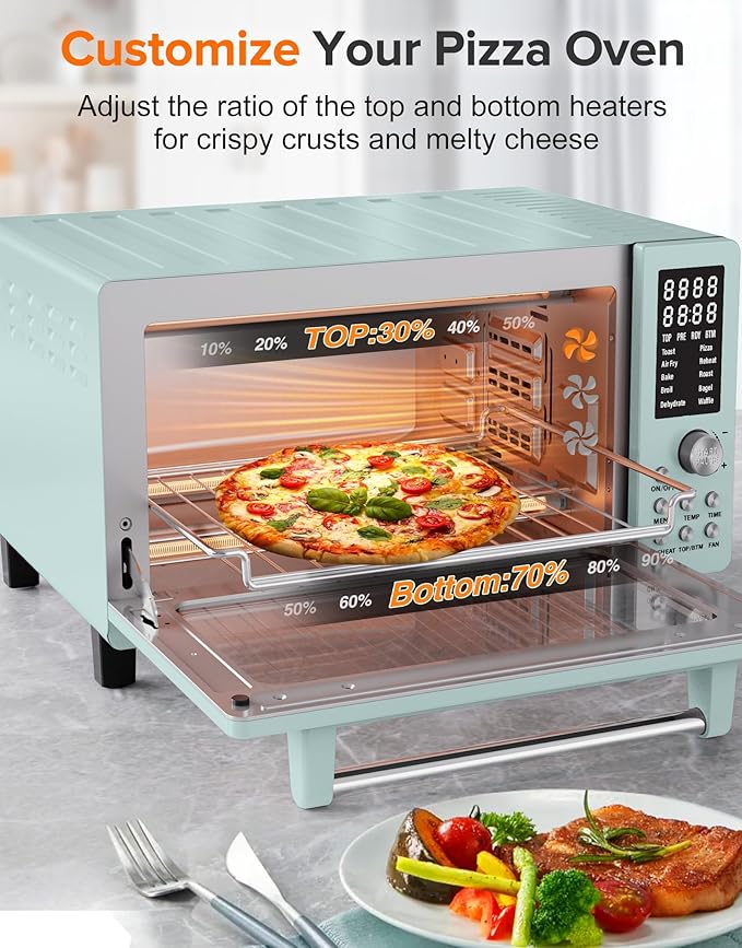 Nuwave Bravo Pro Smart Air Fryer Toaster Oven Combo Airfryer Convection Oven Countertop 10-in-1 Functions with Quicker &amp Even Crisp Technology 1800W 50-450°F PFAS-Free 21QT Mint