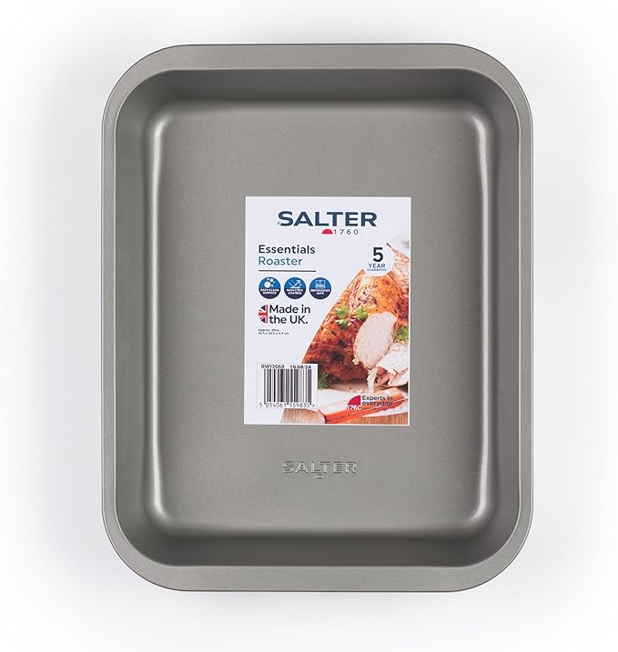 Salter Essentials 36 cm Roasting Tray – Non-Stick Coating Rectangular Roaster Dishwasher Safe Easy to Clean Made in The UK Durable Vegetable Roasting Pan Lightweight PFOA-Free BW13668