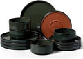 Vesteel 12-Piece Dinnerware Set Ceramic Tableware Reactive Glaze Plates and Bowls Sets Healthy Yixing Purple Clay Dishes Set Dishwasher &amp Microwave Safe - Blackish Green