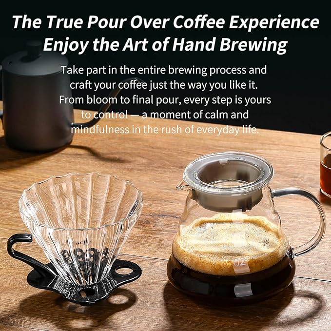 Unbreakable - Pour Over Coffee Maker 720ML/24OZ Heat Resistant Borosilicate Glass Dripper with Filter Holder BPA-Free Manual Coffee Brewer for Home and Office Use