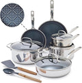 Blue Diamond Hybrid Nonstick Stainless Steel 12 Piece Cookware Set Tri-Ply PFAS-Free Ceramic Diamond Bond Pots &amp Pans Dishwasher &amp Oven Safe to 850F Induction Ready Metal Utensil Safe Sil