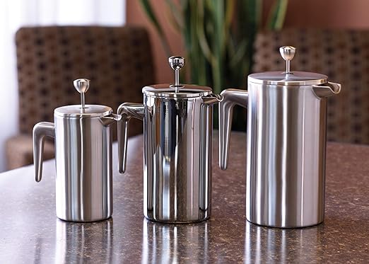 Service Ideas PDWSA1000PS Double Wall Coffee Press Stainless Steel Polished 33.8 oz.