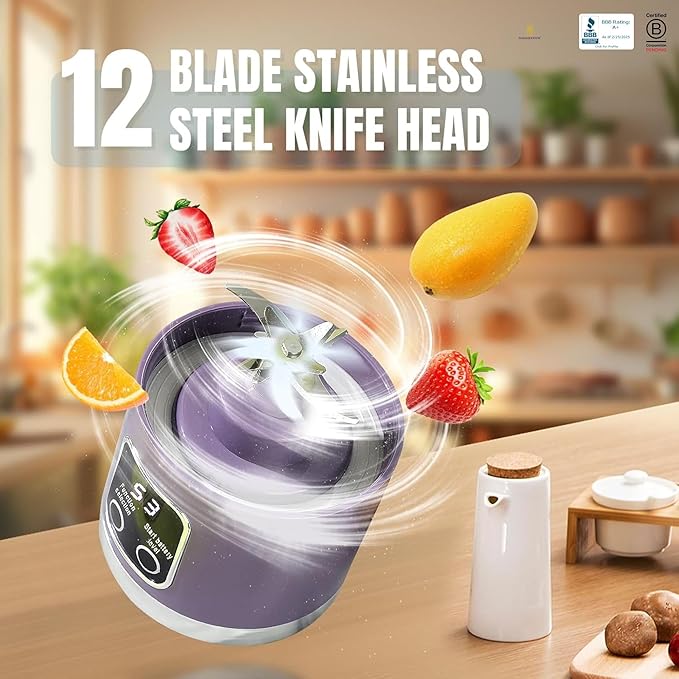 Paramexview® Portable Blender 16oz/500ml for Juices &amp Smoothies with 12 Stainless Steel Blades | USB Rechargable &amp 3 Levels Multi-Speed Control | 50W Powered fusion Portable Blender
