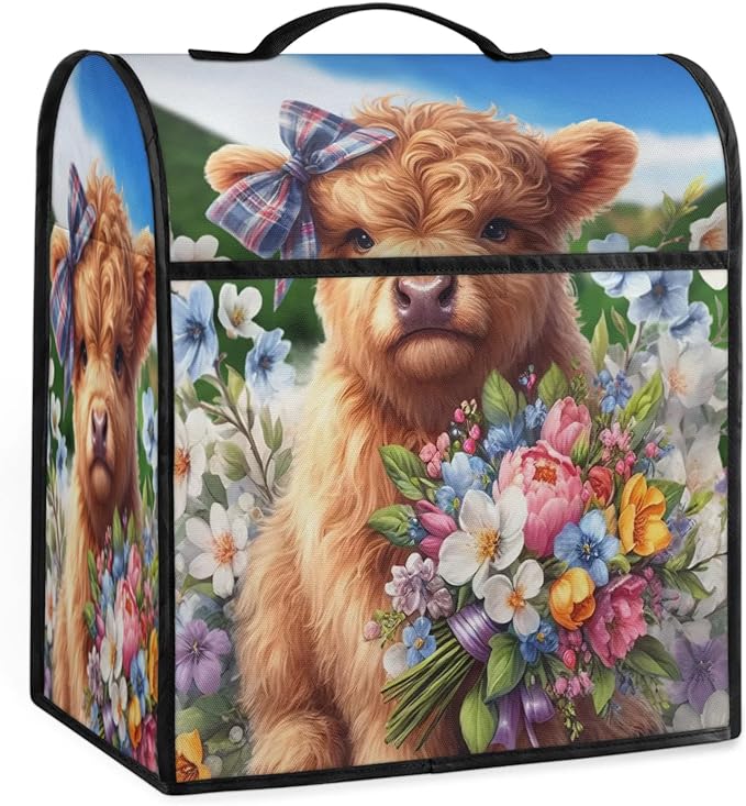 Kitchen Aid Mixer Cover Alpine Cattle Flower Stand Mixer Cover Compatible with 6-8 Quarts Stand Mixers Dust Covers with Zipper Pocket Foldable Washable Kitchen Aid Organizer Bag