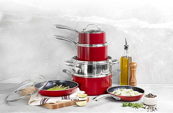 Granitestone Cookware Set Large Red