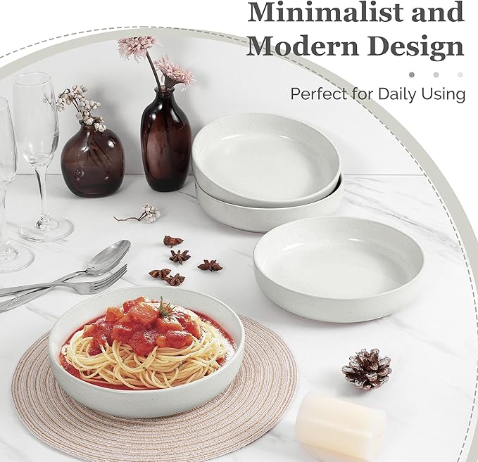 HaWare Dinnerware Sets 24-Piece Stoneware Plates and Bowls Set for 6 Ceramic Dish Set for Home Restaurant Chip and Scratch Resistant Microwave and Dishwasher Safe Speckled Milky White