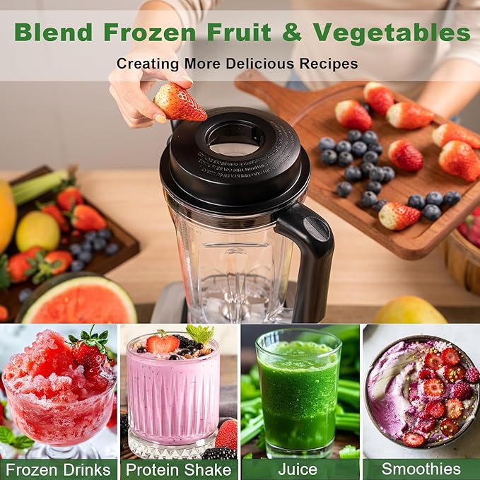 Powerful Blender for Kitchen 1500W 68 Oz Large Capacity Countertop Blender for Smoothie with Stainless Steel Blades BPA Free Frozen Drinks Ice Crush Protein Shakes (Silver)
