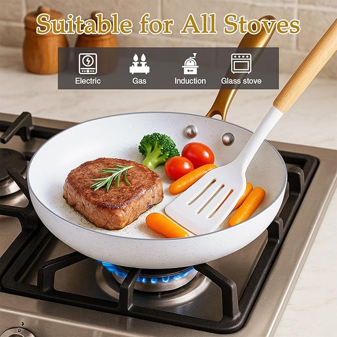 18PCS Nonstick Pots and Pans Set Ceramic Cookware Set Kitchen Cooking Sets Oven/Dishwasher Safe Space-Saving DesignCompatible with All Stovetops White