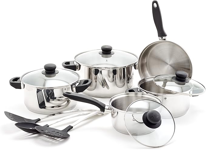 Old Dutch 1515 12 Pc Stainless Steel Kitchen Tools Cookware Sets Black
