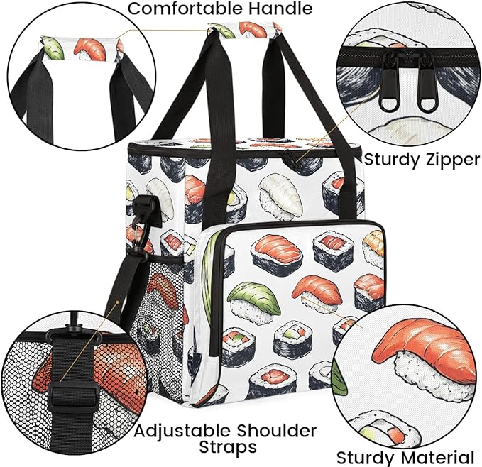 Cute Sushi Coffee Maker Travel Bag Japanese Style Insulated Grocery Bag Travel Picnic Leakproof Cooler Bags With Shoulder Strap
