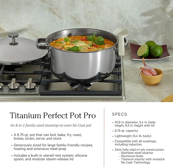 Our Place Titanium Pro Cookware Set | 10-Piece Pots and Pans Set with Always Pan Pro Perfect Pot Pro &amp Minis | Non-Toxic No-Coating Nonstick | Induction &amp Oven-Safe up to 1000°F | Chrome