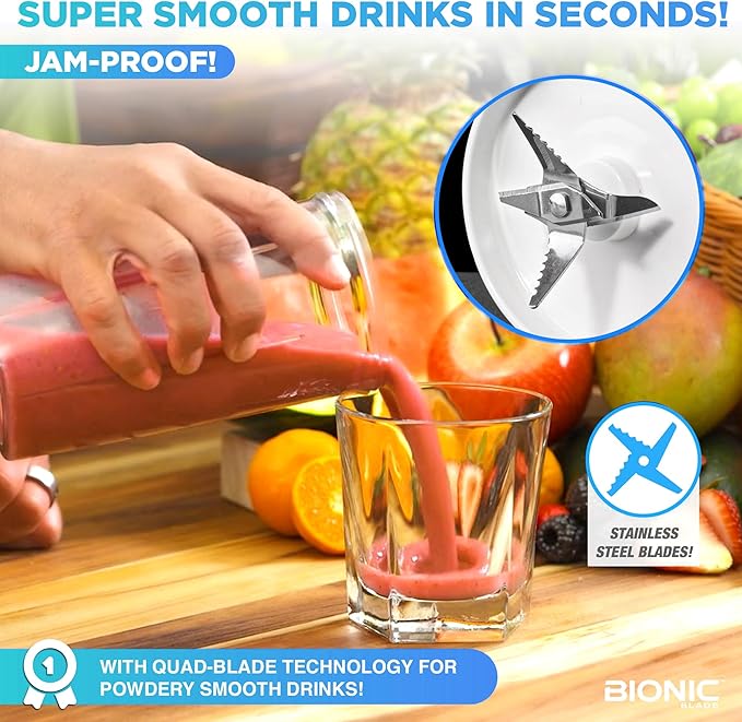 Bionic Blade Personal Portable Blender 26.5 oz with Extra Shaker &amp Lid Cordless &amp Rechargeable Airtight Mini Blender for Smoothies Shakes Juices &amp Sauces White As Seen on TV