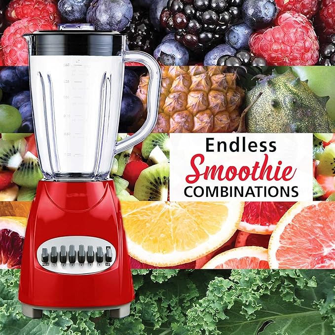 12-Speed Countertop Blender with Pulse Function – 50oz BPA-Free Jar Stainless Steel Blades Ice Crusher &amp Smoothie Maker 350W Kitchen Blender (Red)