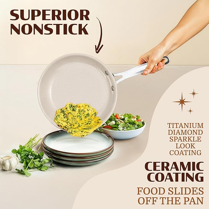 Granitestone Ceraluxe 20 Pc Ceramic Cookware Set Nonstick Complete Pots and Pans Set Non Stick with 5 Pc Bakeware Set Deep Frying Pan Set &amp Steamer Non Toxic PFOA Free Oven &amp Dishwasher S