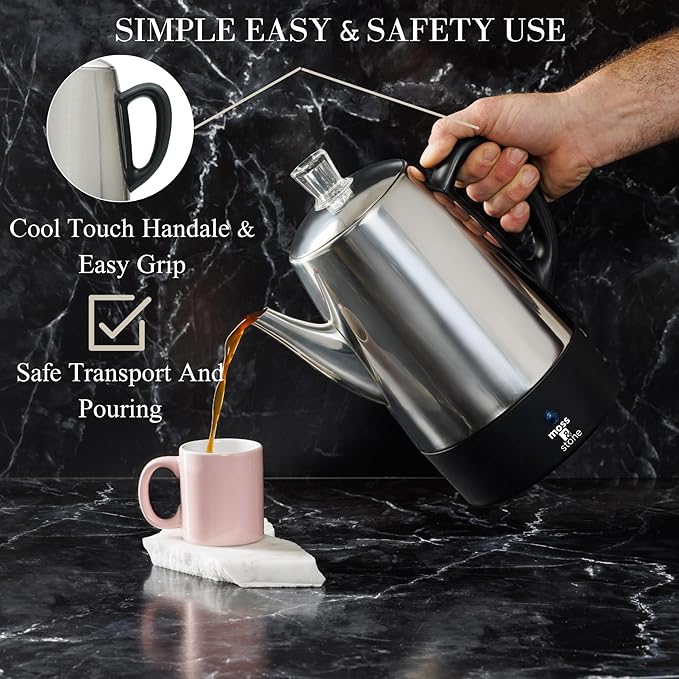 Moss &amp Stone Percolator Coffee Pot Electric 10 Cup Stainless Steel Coffee Maker. With Keep Warm Function 10 Cups Stainless Steel Percolator With Coffee Basket
