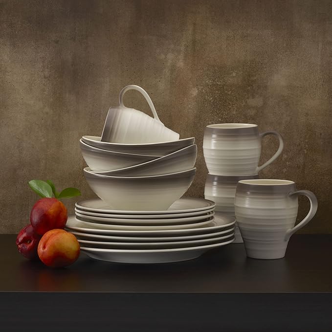 Mikasa Swirl 16-Piece Dinnerware Set Service For 4 Ombre Mocha