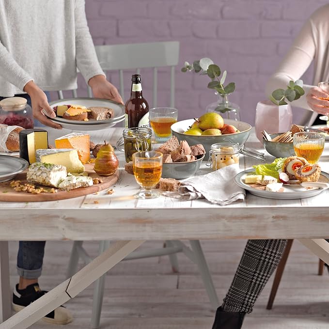 Denby - Regency Green Dinner Set For 4-16 Piece Ceramic Green White Tableware Set - Dishwasher Microwave Safe Crockery Set - 4 x Dinner Plates 4 x Small Plates 4 x Cereal Bowls 4 x Mugs