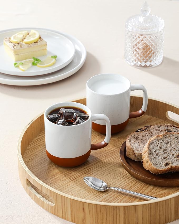 MALACASA Ceramic Coffee Mugs Set of 4 11oz Coffee Cups Modern Farmhouse Mugs for Coffee Latte Tea Hot Chocolate Cappuccino Milk Microwave &amp Dishwasher Safe Khaki White Series TARA
