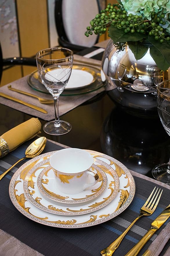 uropean Style Dinnerware Set Service for 4 Bone China Dinnerware Sets Unbreakable Porcelain Dinner Sets Coffee Cup and Saucer Tableware Set Steak Dinner Plates Dish Se golden hook-06