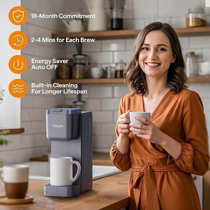Single Serve Coffee Maker for K Cup Ground and Tea Hot and Iced Coffee Machines with Bold Setting 6 to 16 Oz Brew Sizes Compact for Small Spaces Gray (2.0 Version)