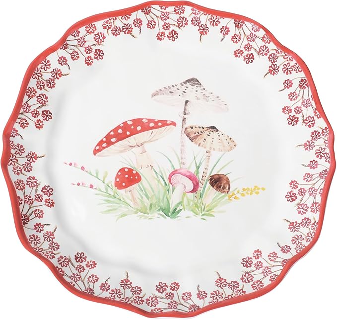UPware 12 Piece Mushroom Melamine Dinnerware Sets Outdoor Dishes Set Plates and Bowls Sets Service for 4 Red