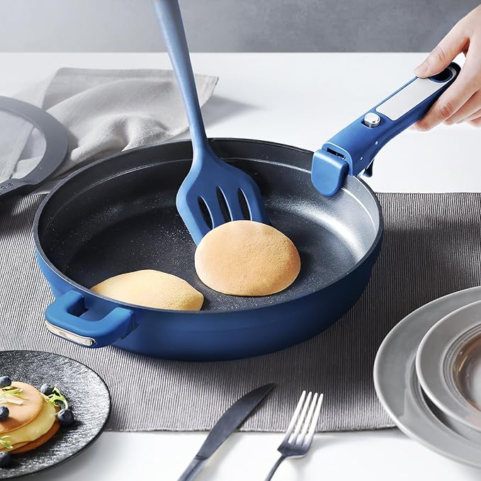 CAROTE 4pcs Non Stick Frying Skillet with Lid 12inch Nonstick Large Deep Frying Pan 5.5Qt Saute Induction Pan Cooking Set with Detachable/Removable HandleOven/Dishwasher Safe