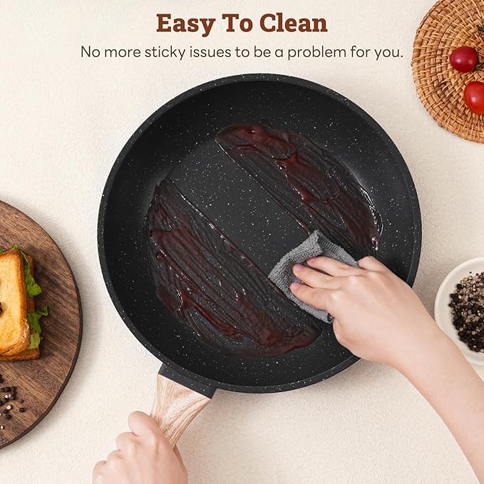 17 Pcs Pots and Pans Set Non Stick Kitchen Cookware Sets Nonstick Induction Cookware Non-toxic Black Granite Cooking Tools with Stay-Cool Handles Pot Protectors (PFOS/PFOA Free)