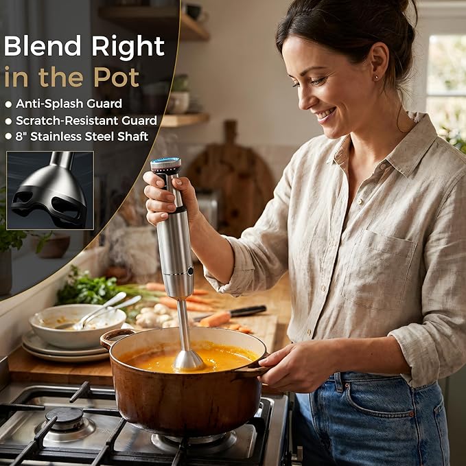 TALIA 4-in-1 Immersion Blender Hand Blender with Stainless Steel Shaft Variable Speed &amp Turbo Dishwasher-Safe for Soups Smoothies Baby Food Puree &amp Shakes