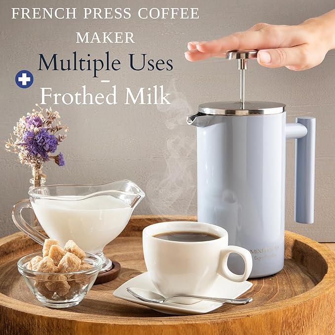 Mixpresso Light Blue Stainless Steel French Press Coffee Maker 26 Oz 770 ml Double Wall Insulated French Press Stainless Steel Easy Clean Tea Brewer Easy Press Durable Metal Coffee Press