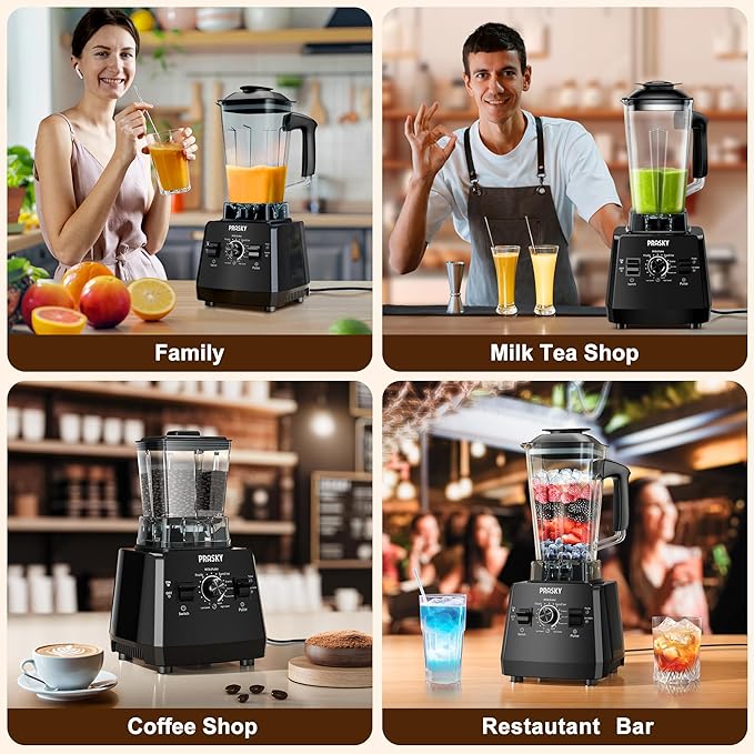 Blenders for Kitchen Smoothie Blender 2400W/1000W Prasky Blender &amp Grinder Combo 25000 RPM High Speed 68oz BPA-Free Food Processor Countertop Blender for Smoothies Shakes &amp Food (Black