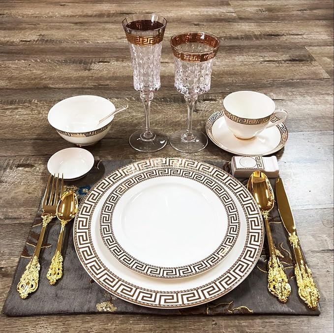 European Style Dinnerware Set Service for 4 Bone China Dinnerware Sets Unbreakable Porcelain Dinner Sets Coffee Cup and Saucer Tableware Set Steak Dinner Plates Dish Set Phnom Penh-001