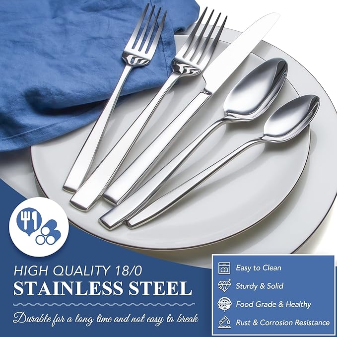40 Piece Silverware Set Service for 8 EIUBUIE Premium Stainless Steel Cutlery Set Mirror Polished Flatware Sets Heavy Duty and Solid Modern Kitchen Eating Utensils Sets Include Spoons Forks Knives
