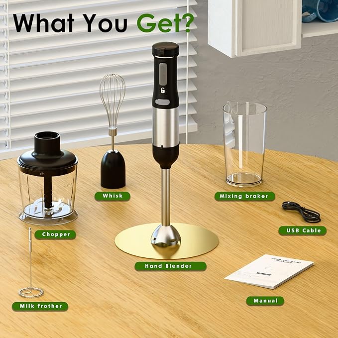Cordless Immersion Hand Blender 5-in-1 Variable Speed blender handheldRechargeable with 2000mAh Battery BPA-Free &amp Dishwasher-Safe Accessories:700ml BeakerChopperWhisk &amp Milk FrotherInk
