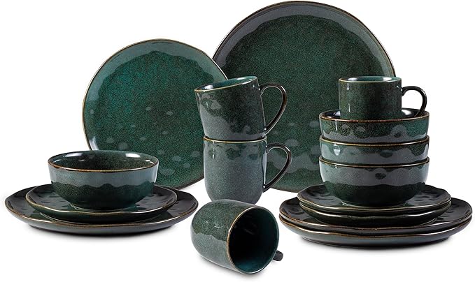 16-Piece Dinnerware Set Service for 4 Plates and Bowls Set Microwave and Dishwasher SafeScratch Resistant Green