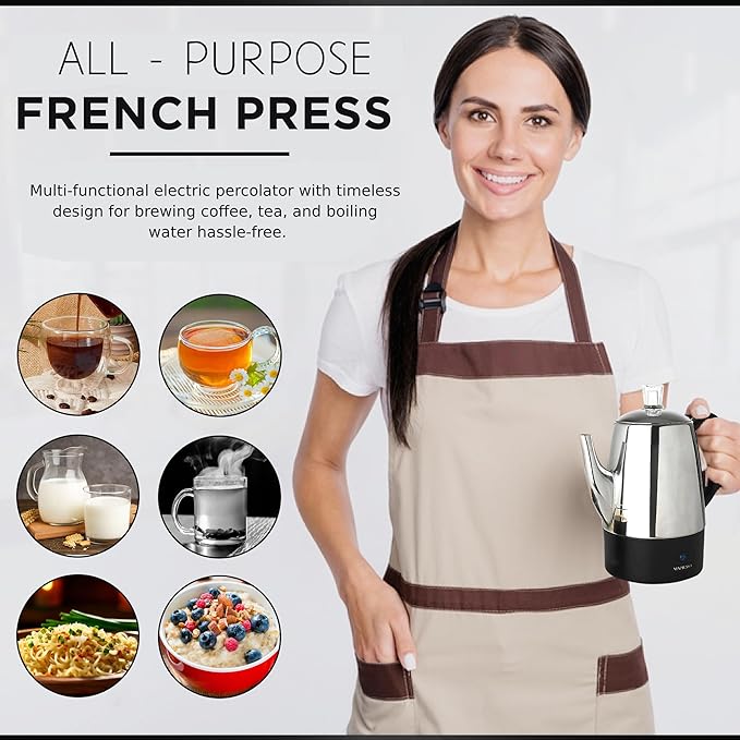 Mixpresso 10 Cup Percolator Coffee Pot Electric Stainless Steel Coffee Percolator Electric With Keep Warm Function Classic Perculator Pot With Removable Basket for Home or Office