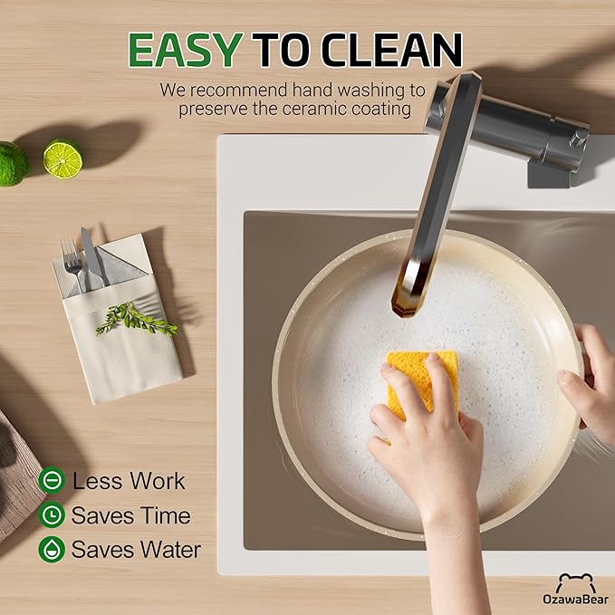 23 Pcs Pots and Pans Set Non Stick Ceramic Cookware Set Non Toxic with Detachable Handles Healthy Induction Cookware Oven Safe RV Kitchen Set PFAS PFOA &amp PTFE Free Taupe