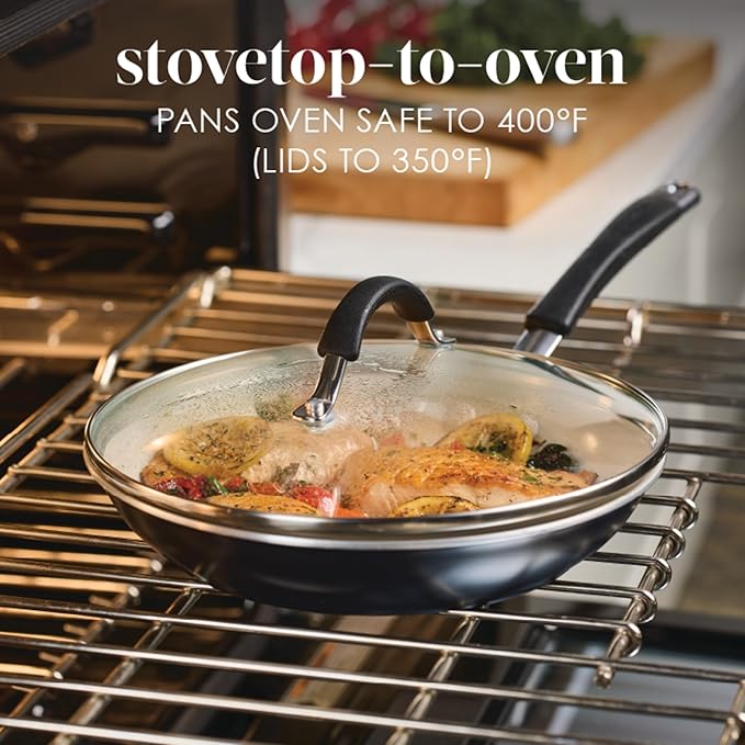 Rachael Ray Cucina Ceramic Nonstick Pots and Pans Set with Saucepans Frying Pans Stockpot Lids and Pan Protectors 10 Piece Non Stick Cookware Set Dishwasher Safe - Peppercorn