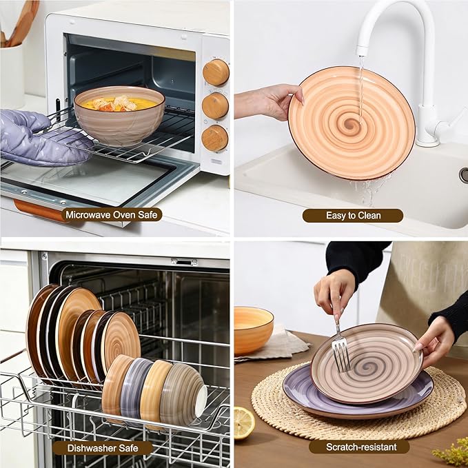 Selamica Ceramic Plates and Bowls Sets24 Pieces Dinnerware Sets for 6Scratch Resistant Dish Set for holiday gatheringDishwasher &amp Microwave Safe Maillard