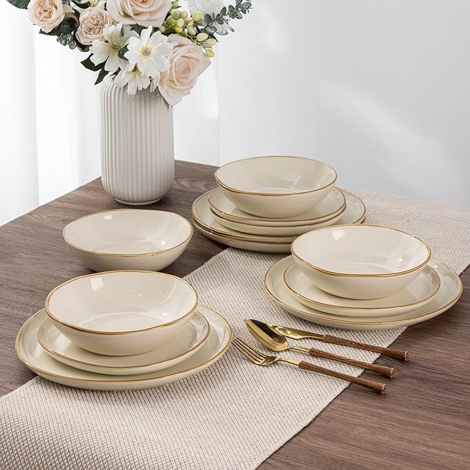 AmorArc Ceramic Dinnerware SetsHandmade Reactive Glaze Stoneware Plates and Bowls SetsHighly Scratch Resistant | Dishwasher &amp Microwave Safe Dishes SetService for 6 (18pc)