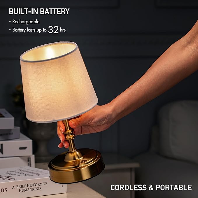 O’Bright Seraph mini – Cordless LED Table Lamp with Dimmer Built-in Rechargeable Battery 3-Level Brightness Patio Table Lamp Bedside Night Lamp Ambient Light for Restaurant Antique Brass