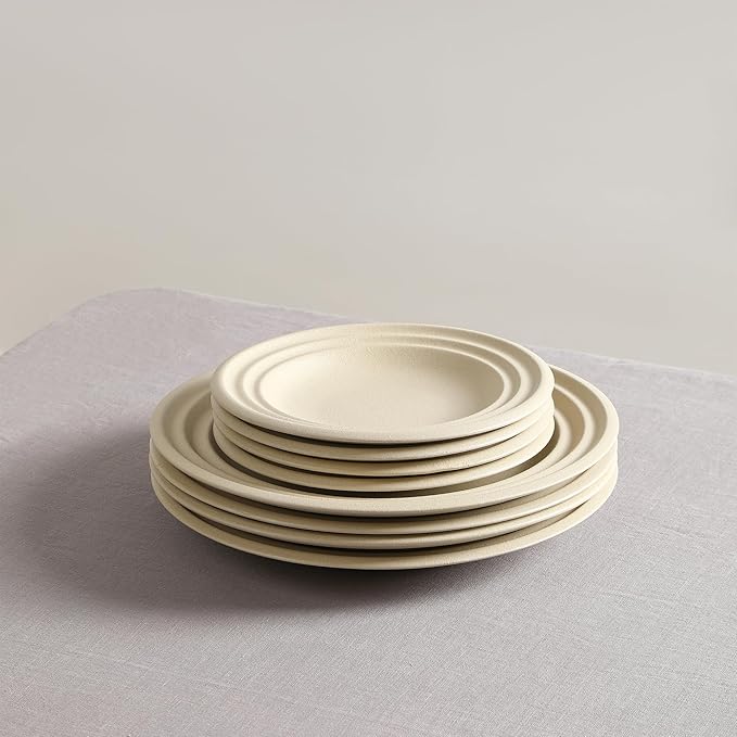Stone Lain Zen Stoneware 12-Piece Dinnerware Set Service for 4 Beige Includes Salad - Dinner Plates &amp Bowls Textured Sand Finish Microwave &amp Dishwasher Safe
