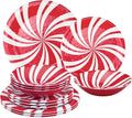 UPware 12 Piece Peppermint Melamine Dinnerware Sets Outdoor Dishes Set Plates and Bowls Sets Christmas Decorations Service for 4 Red