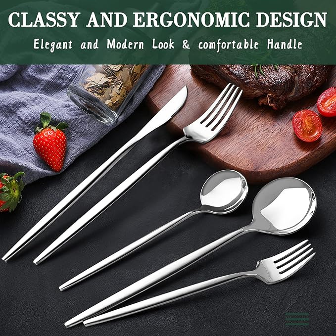40-Piece Silverware Set for 8 CEKEE Stainless Steel Flatware Cutlery Set Included Knife Spoon and Fork Kitchen Utensils Set for Home Hotel Wedding Restaurant - Mirror Polished &amp Dishwasher Safe