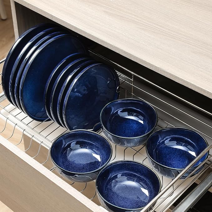 Vicrays 24-Piece Ceramic Dinnerware Set for 6 Ceramic Dinner Plates Salad Plates Bowls Set Coffee Mug Dishwasher Safe Not Microwave or Oven Safe Scratch Resistant Party - Blue