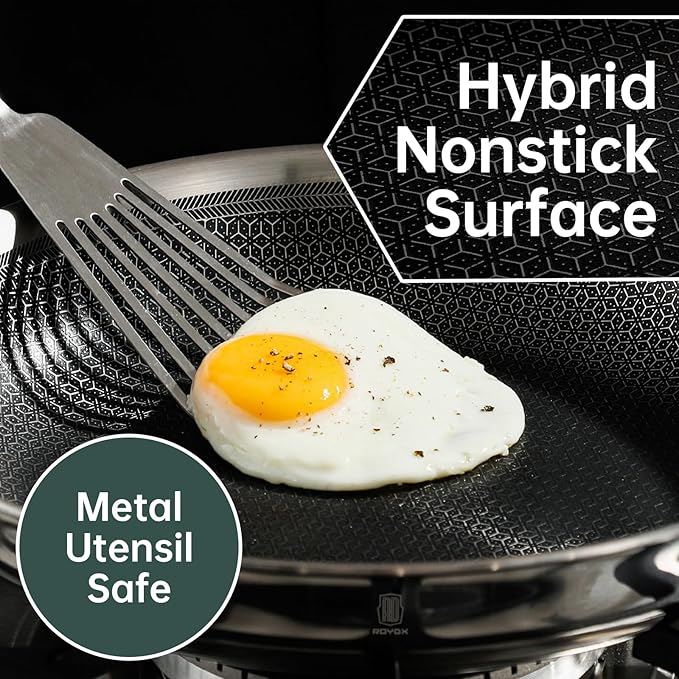 ROYDX New Model Hybrid Nonstick Cookware Set 19-Piece Stainless Steel Pots and Pans Set with Removable Handles Save SpaceDishwasher and Oven Safe Induction Ready Compatible with All Cooktops